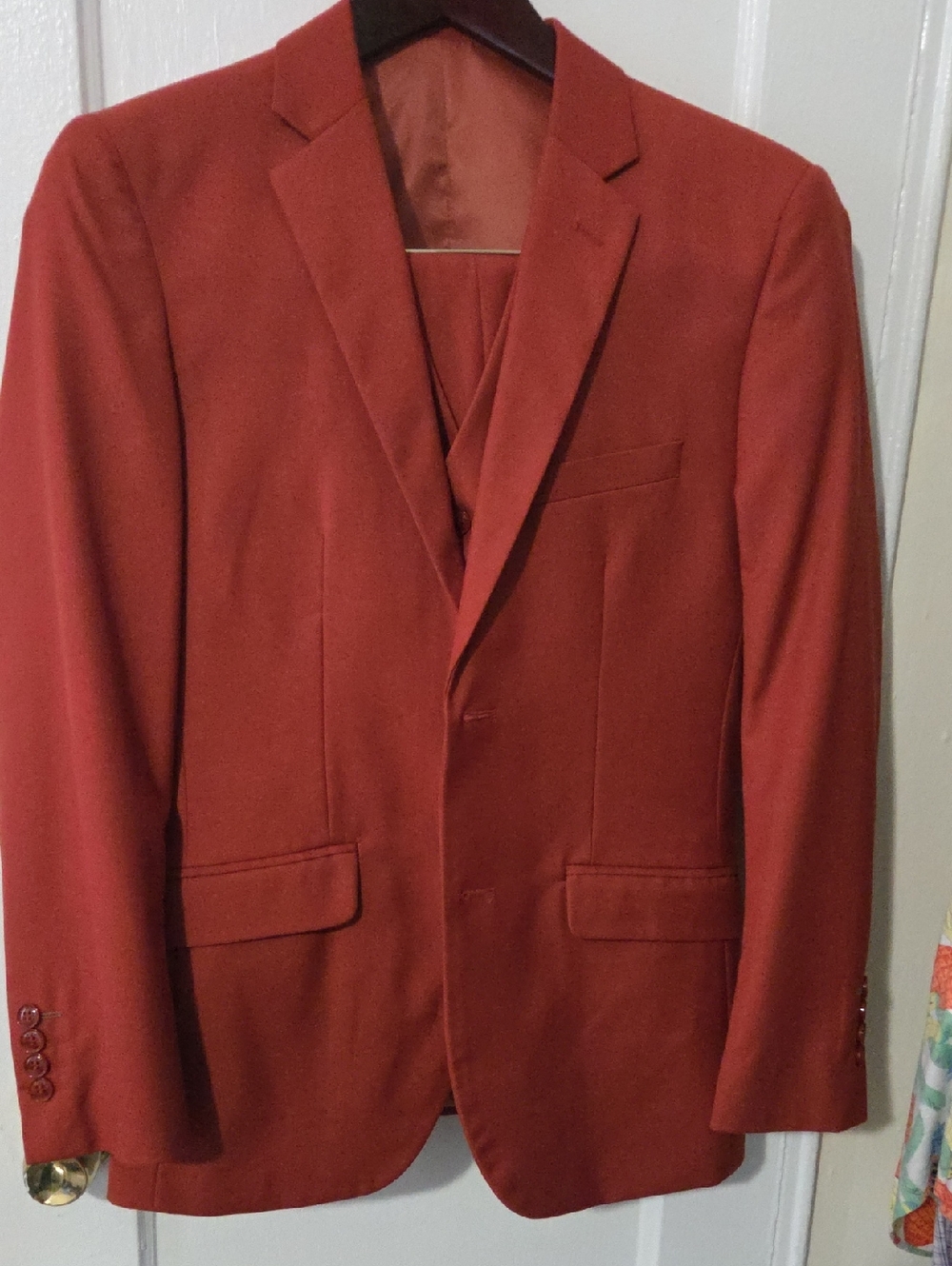 Men's Rust 3 Piece Suit: Blazer Vest Pants Set Classic Style Slim 28w 30L Small